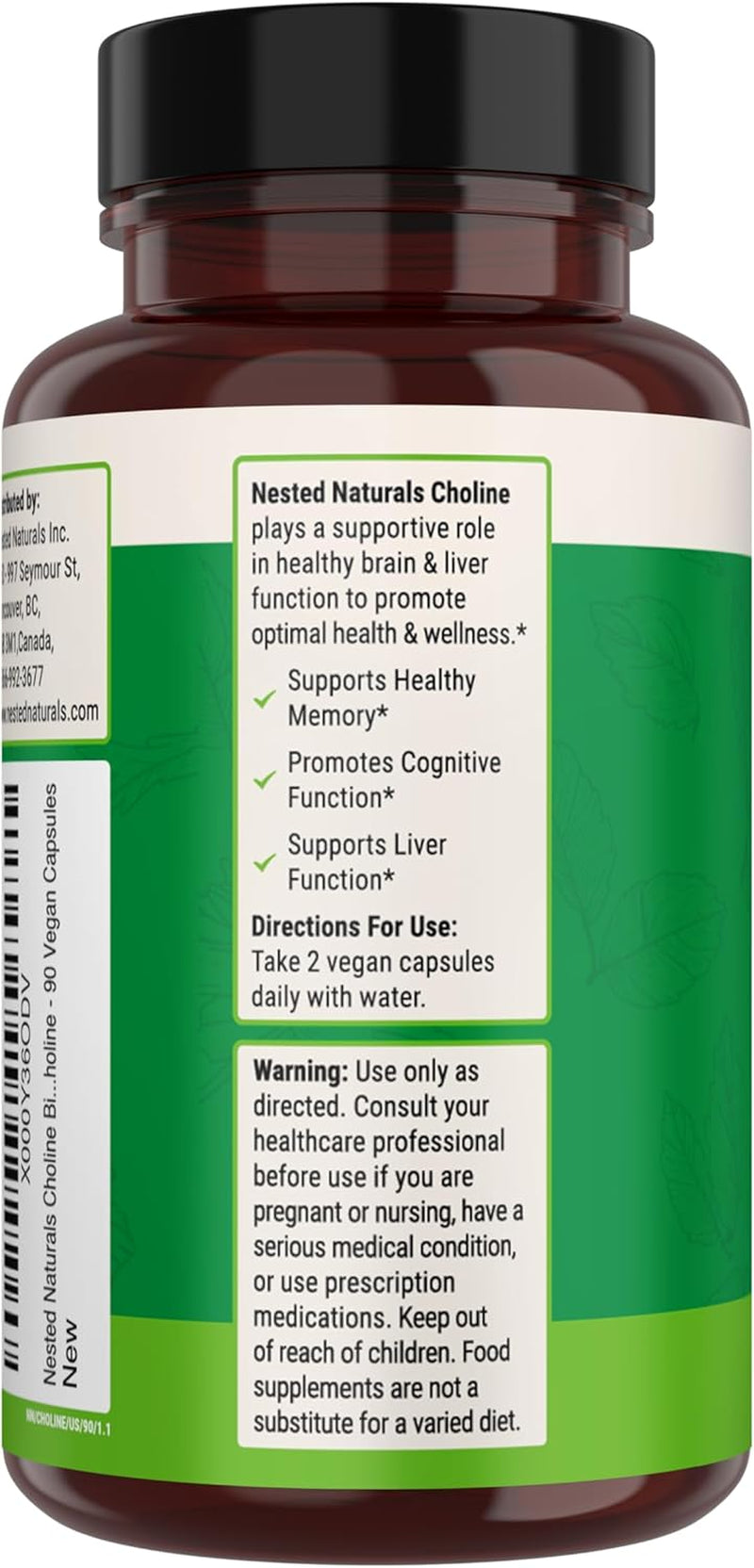 Choline Bitartrate 500Mg - High Potency Choline Supplements - Supports Cognitive Performance & Liver Function - 100% Vegan & Non-Gmo Choline - 90 Vegan Capsules