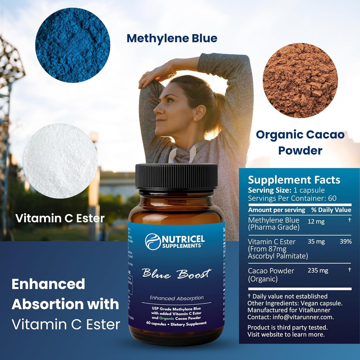 Methylene Blue (USP Grade) Pharma Grade Supplements, Capsule Form, with Added Vitamin C Ester for Enhanced Absorption, Brain Supplement with Brain Fuel, Memory, Focus, Clarity, Cognitive, Energy
