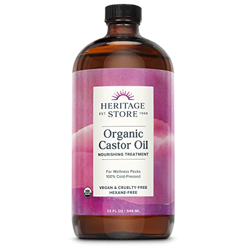 Heritage Store Palma Christi Organic Castor Oil | Skin Moisturizer | Cold Pressed, No Hexane & No Fragrance | 16 oz