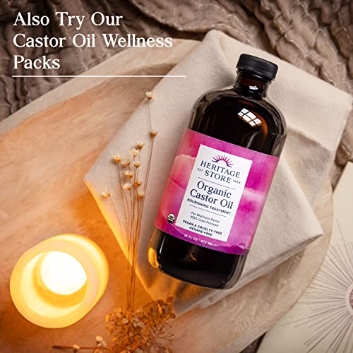 Heritage Store Palma Christi Organic Castor Oil | Skin Moisturizer | Cold Pressed, No Hexane & No Fragrance | 16 oz