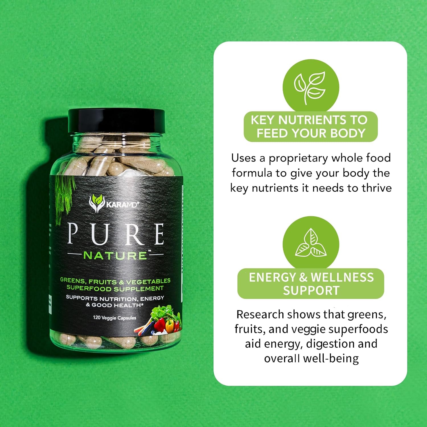 Pure Nature | Greens, Fruits & Vegetables Whole Food Supplement | Vitamins, Fiber & Antioxidants | Support Energy & Digestion | Non-Gmo, Gluten Free & Vegan Friendly | 4 Pack