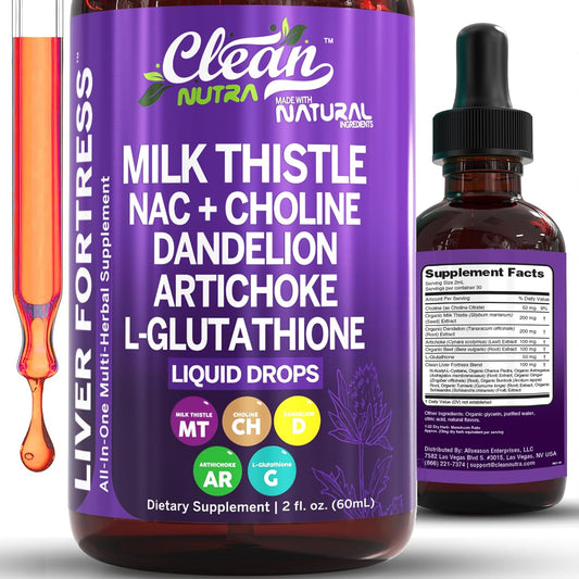 Milk Thistle NAC Liver Cleanse Detox & Repair Supplement Liver Support Liquid Drops with Dandelion Extract, Artichoke, Chanca Piedra, Choline, L-Glutathione, Burdock, Schisandra
