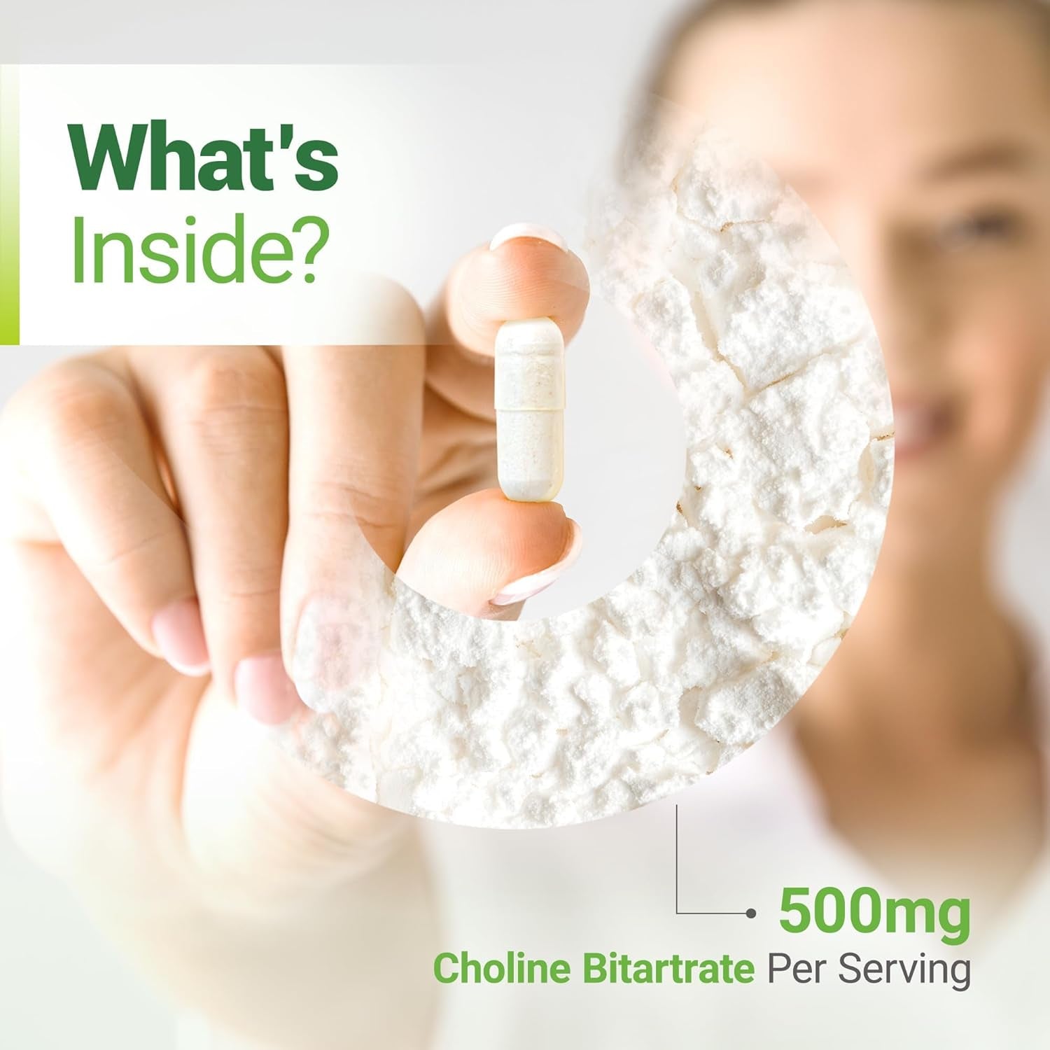 Choline Bitartrate 500Mg - High Potency Choline Supplements - Supports Cognitive Performance & Liver Function - 100% Vegan & Non-Gmo Choline - 90 Vegan Capsules