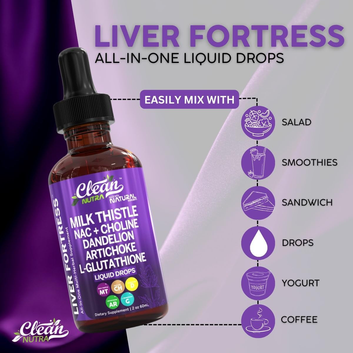 Milk Thistle NAC Liver Cleanse Detox & Repair Supplement Liver Support Liquid Drops with Dandelion Extract, Artichoke, Chanca Piedra, Choline, L-Glutathione, Burdock, Schisandra