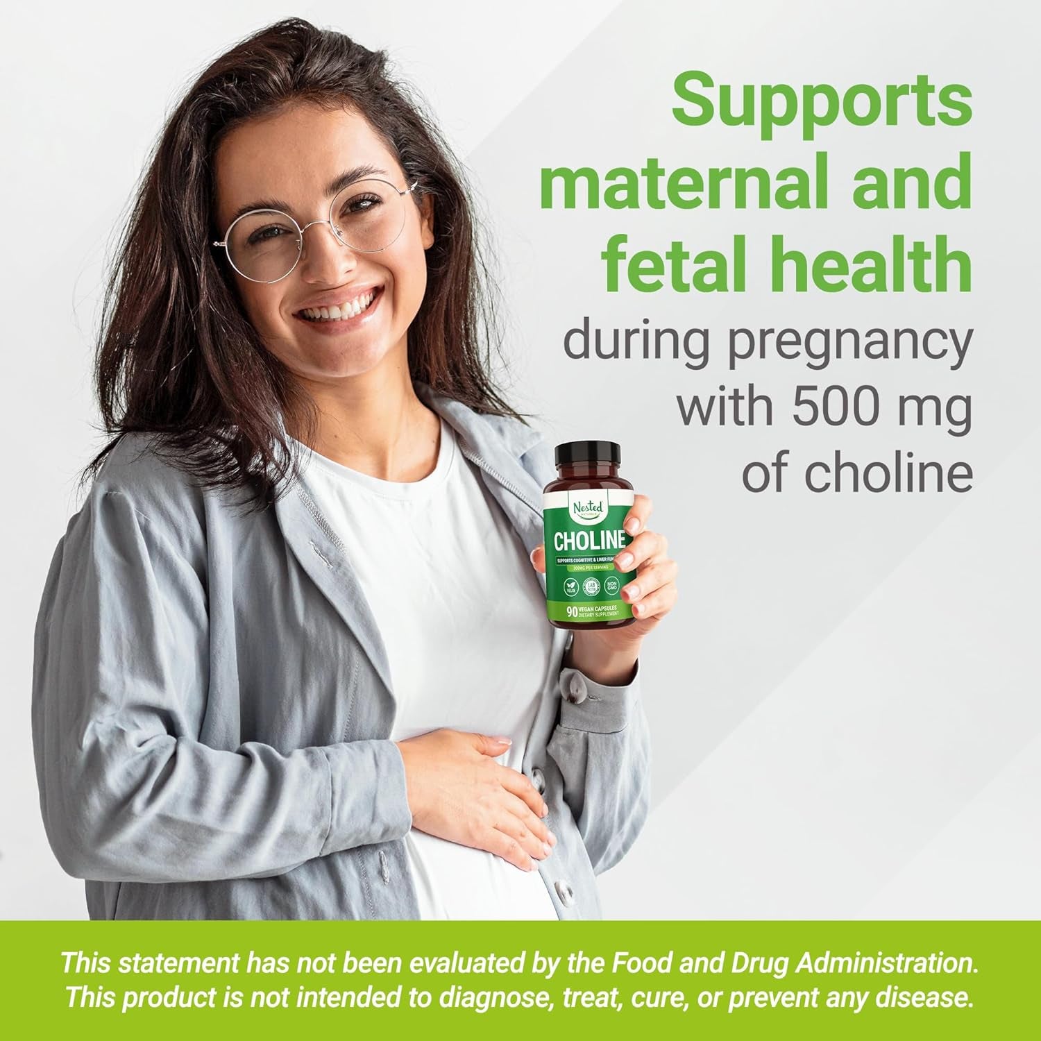 Choline Bitartrate 500Mg - High Potency Choline Supplements - Supports Cognitive Performance & Liver Function - 100% Vegan & Non-Gmo Choline - 90 Vegan Capsules