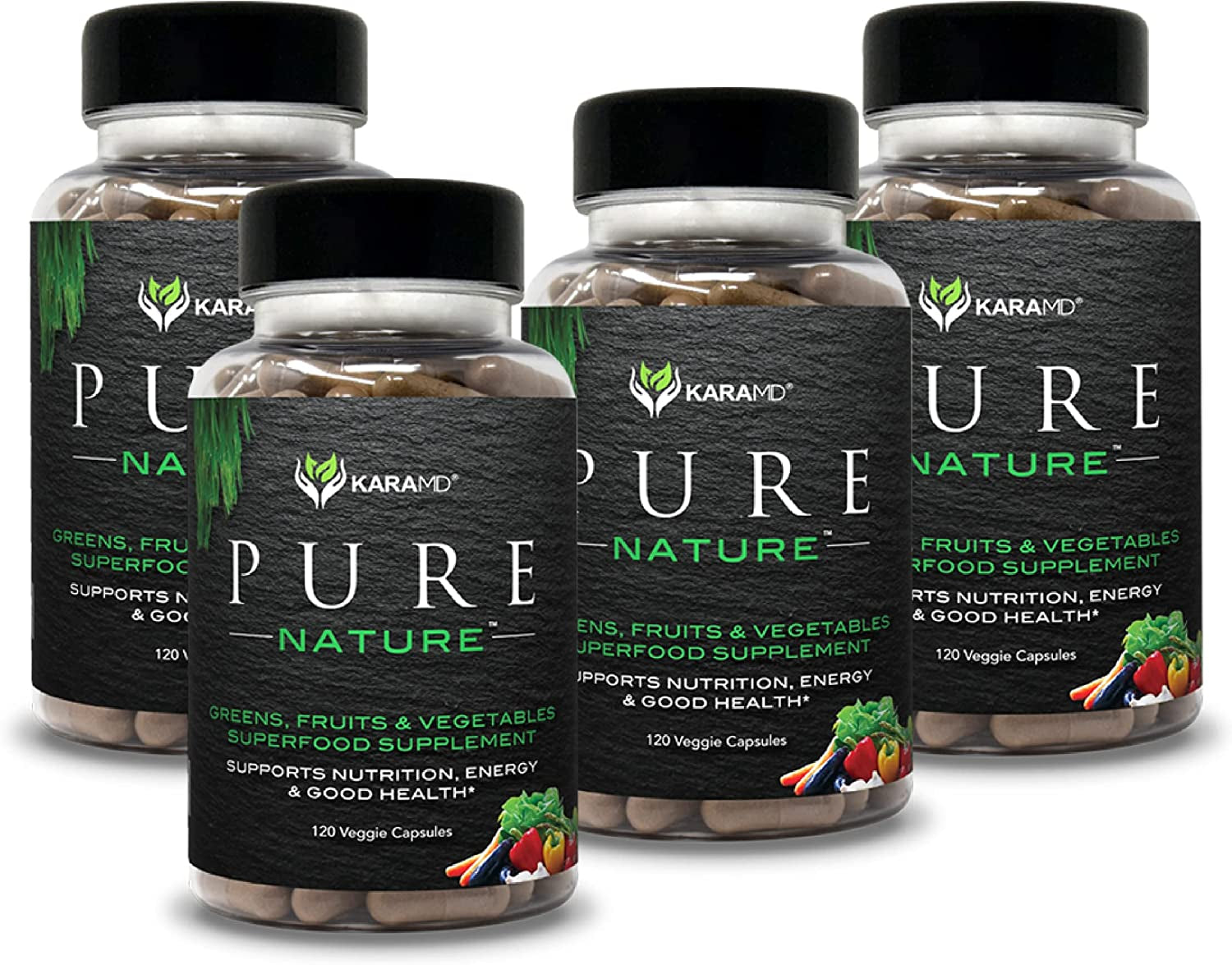 Pure Nature | Greens, Fruits & Vegetables Whole Food Supplement | Vitamins, Fiber & Antioxidants | Support Energy & Digestion | Non-Gmo, Gluten Free & Vegan Friendly | 4 Pack
