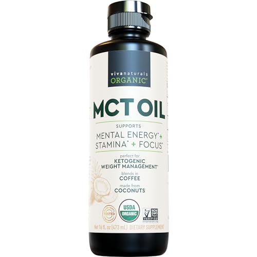 Viva Naturals Organic MCT Oil for Keto Coffee (16 fl oz) - Best MCT Oil Supplement to Support Energy and Mental Clarity, USDA Organic, Non-GMO and Paleo Certified & Keto Friendly