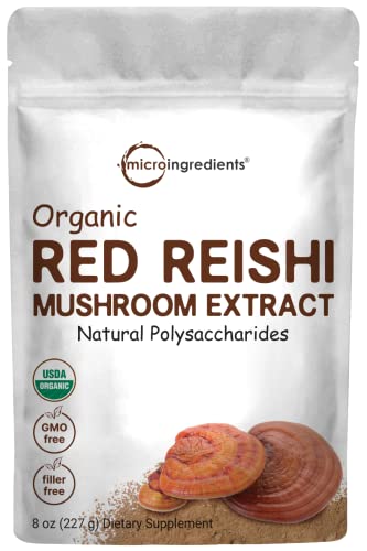 Micro Ingredients Sustainably US Grown, Organic Reishi Mushroom Powder, 8 Ounce, Pure Reishi Supplement 100:1 Extract (Reishi Mushroom)