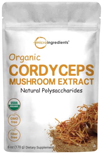 Sustainably US Grown, Organic Cordyceps Mushroom Extract Powder 100:1 | 6 Ounce, 30% Polysaccharides and Cordycepic Acid, From Fruit Body and Mycelium, Supports Energy & Immune Health