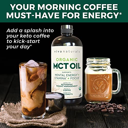 Viva Naturals Organic MCT Oil for Keto Coffee (16 fl oz) - Best MCT Oil Supplement to Support Energy and Mental Clarity, USDA Organic, Non-GMO and Paleo Certified & Keto Friendly