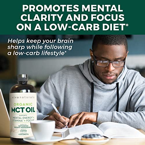 Viva Naturals Organic MCT Oil for Keto Coffee (16 fl oz) - Best MCT Oil Supplement to Support Energy and Mental Clarity, USDA Organic, Non-GMO and Paleo Certified & Keto Friendly