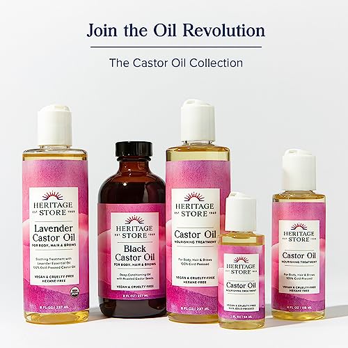 Heritage Store Palma Christi Organic Castor Oil | Skin Moisturizer | Cold Pressed, No Hexane & No Fragrance | 16 oz